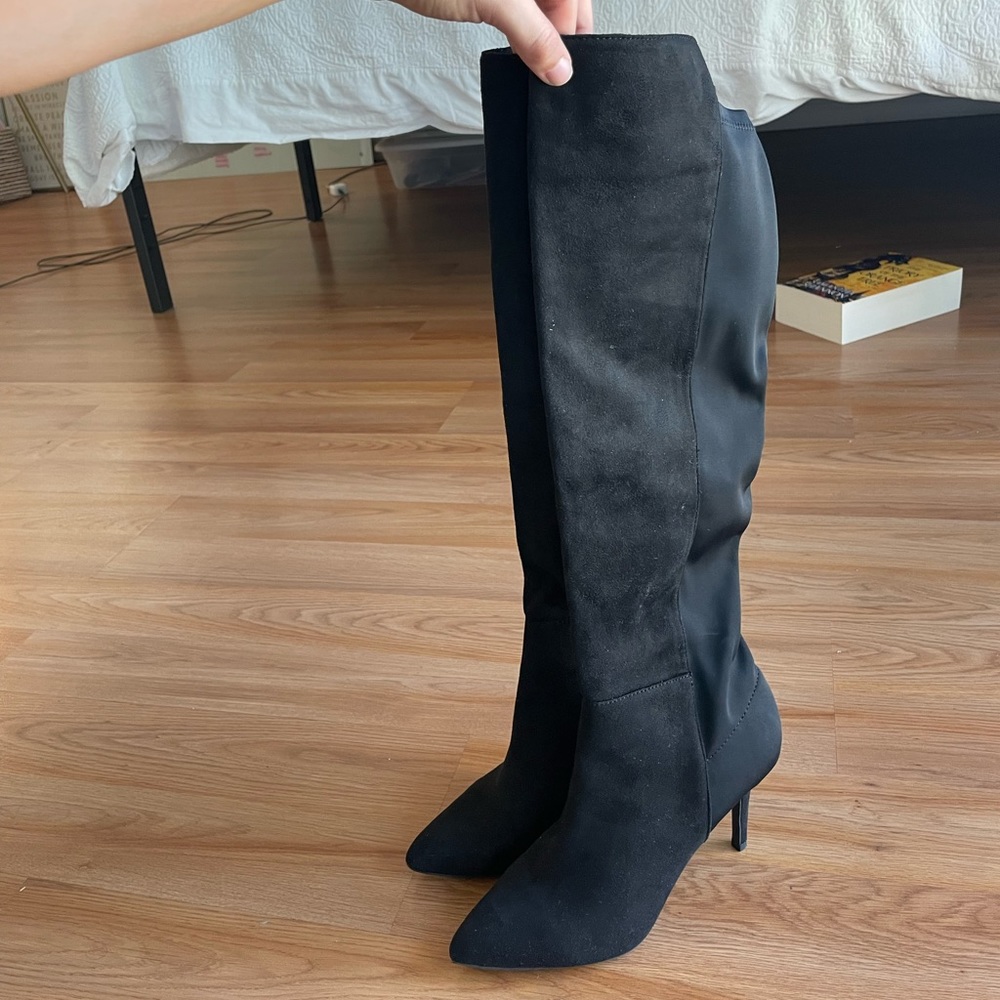 Over the Knee Black Suede Boot Heels